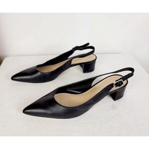 Via Spiga black leather pointed toe slingback shoes